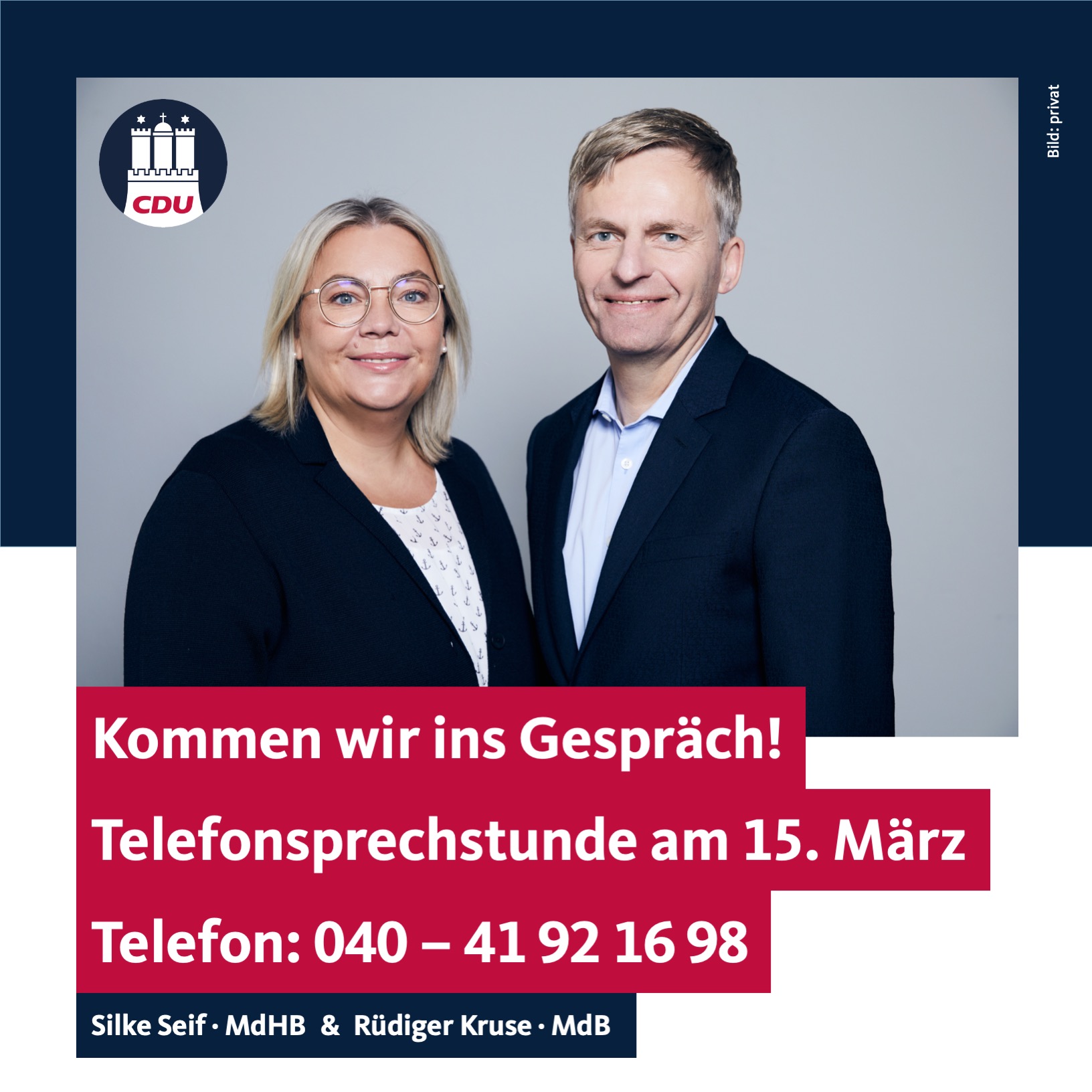 Bürgersprechstunde mit Silke Seif und Rüdiger Kruse am 15. März 2021